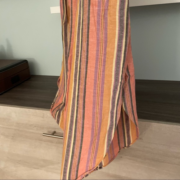 DREW (Anthropologie) Whitney Coral Striped Wide Leg Side Slit Linen Blend Pants - Picture 6 of 15